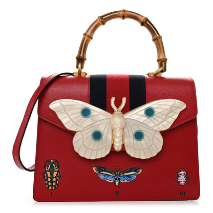 Gucci Calfskin Bamboo Web Medium Falena Moth Top Handle Bag Hibiscus Red 1 of 13