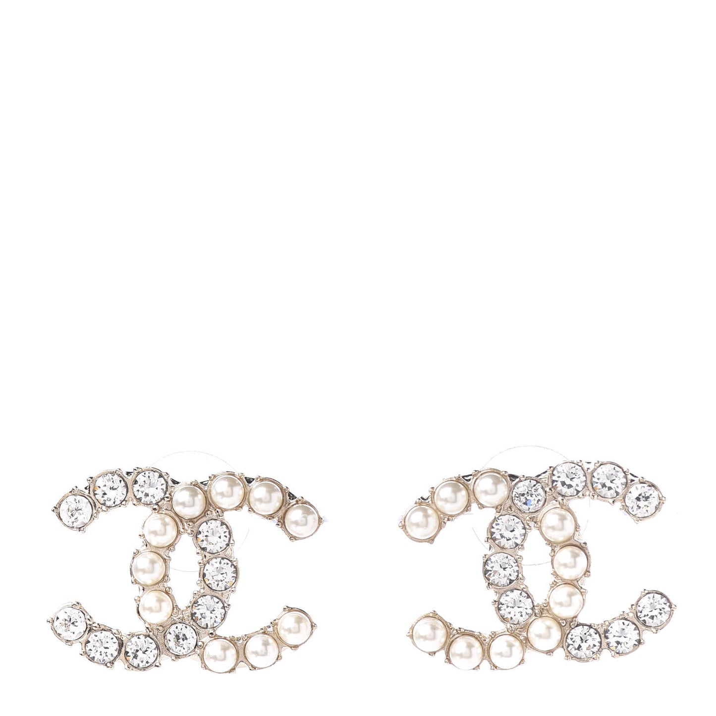 Crystal Pearl CC Dazzling Domino Earrings Gold