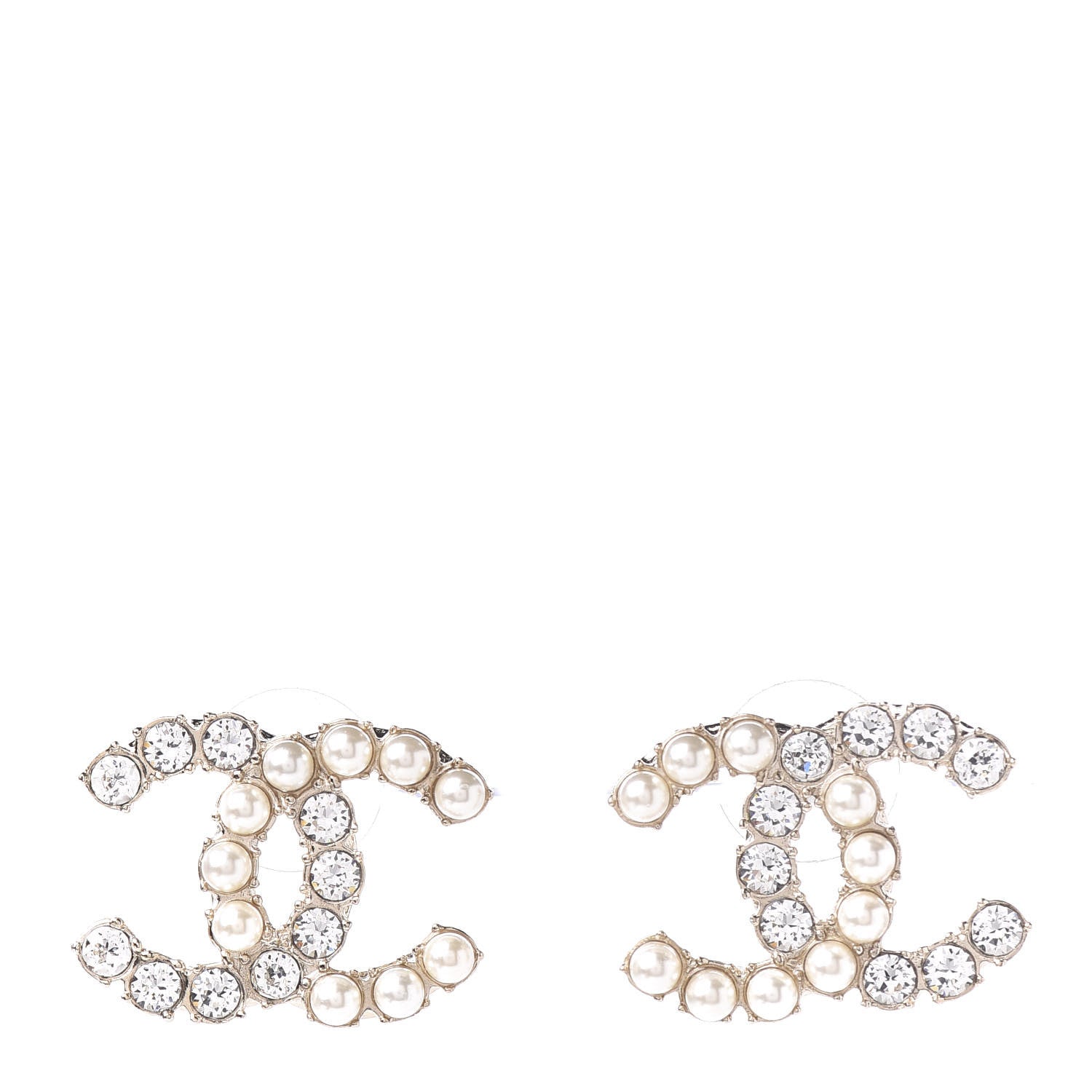 Chanel Crystal Pearl CC Dazzling Domino Earrings Gold 1 of 4