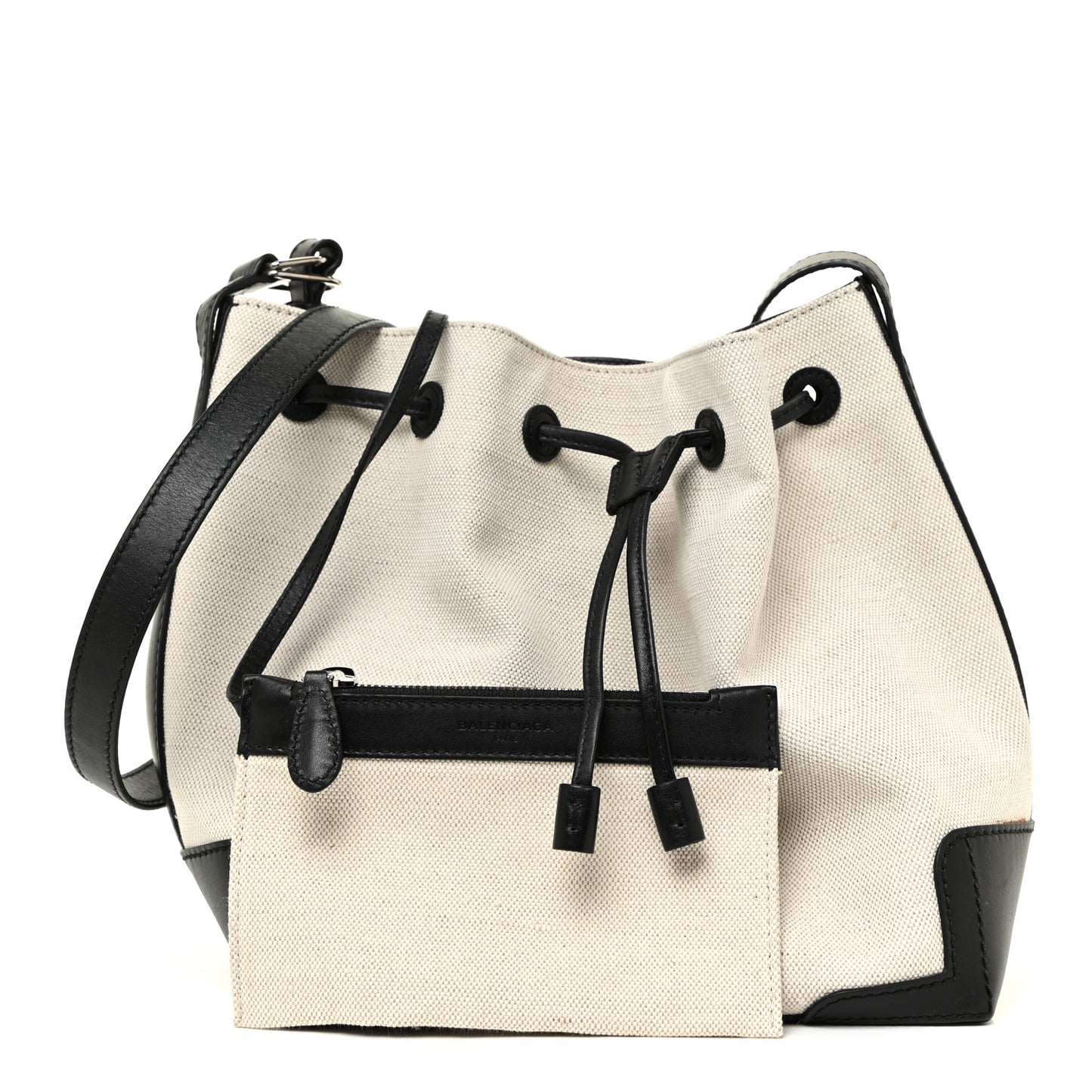 Cotton Canvas Calfskin Bucket Bag Black
