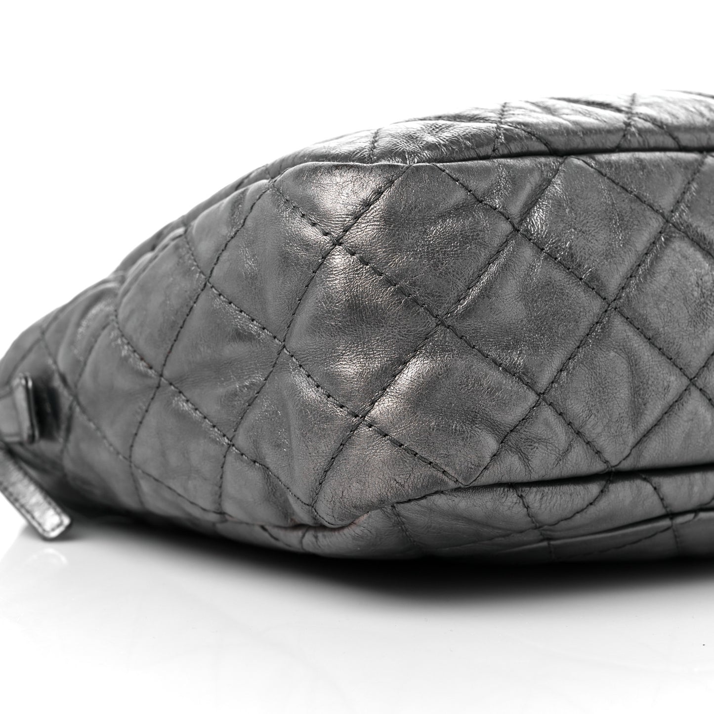 Metallic Aged Calfskin Quilted Large Reissue Camera Case Silver
