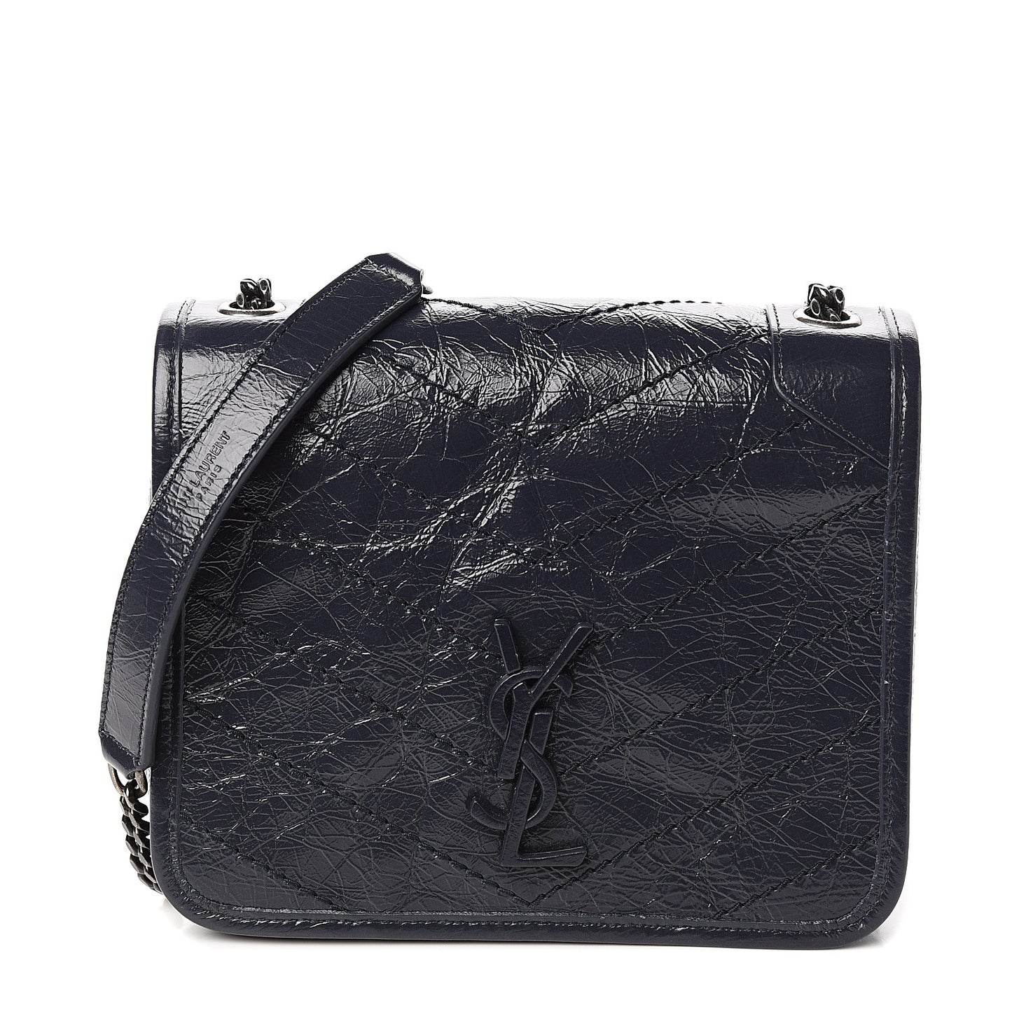Crinkled Calfskin Matelasse Monogram Niki Chain Wallet Deep Marine