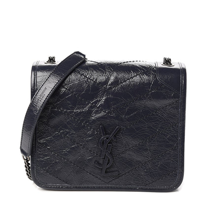 Saint Laurent Crinkled Calfskin Matelasse Monogram Niki Chain Wallet Deep Marine 1 of 9