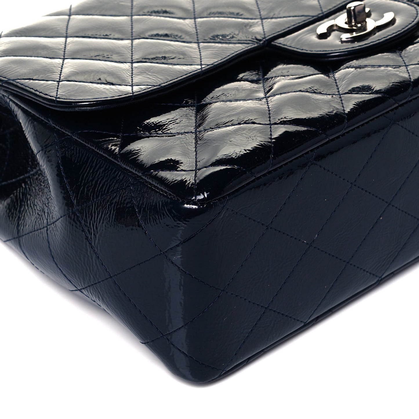 Crinkled Patent Quilted Jumbo Single Flap Dark Navy