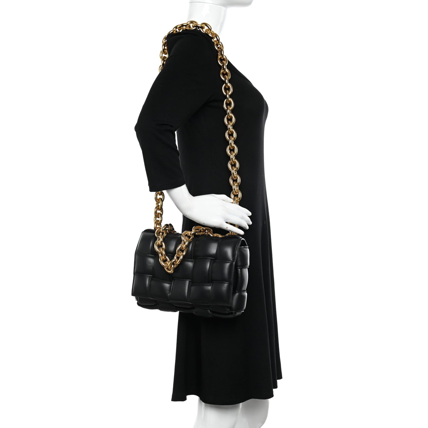 Lambskin Maxi Intreccio Padded Chain Cassette Crossbody Bag Black