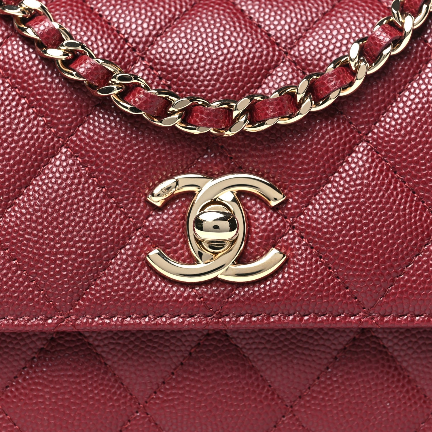 Chanel Caviar Quilted Coco Handle Clutch With Chain Burgundy 8 of 10