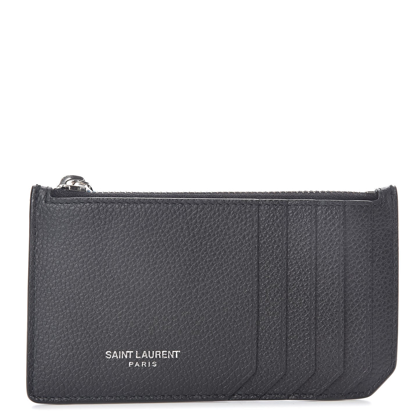 Grained Calfskin 5 Fragments Zip Pouch Card Holder Black
