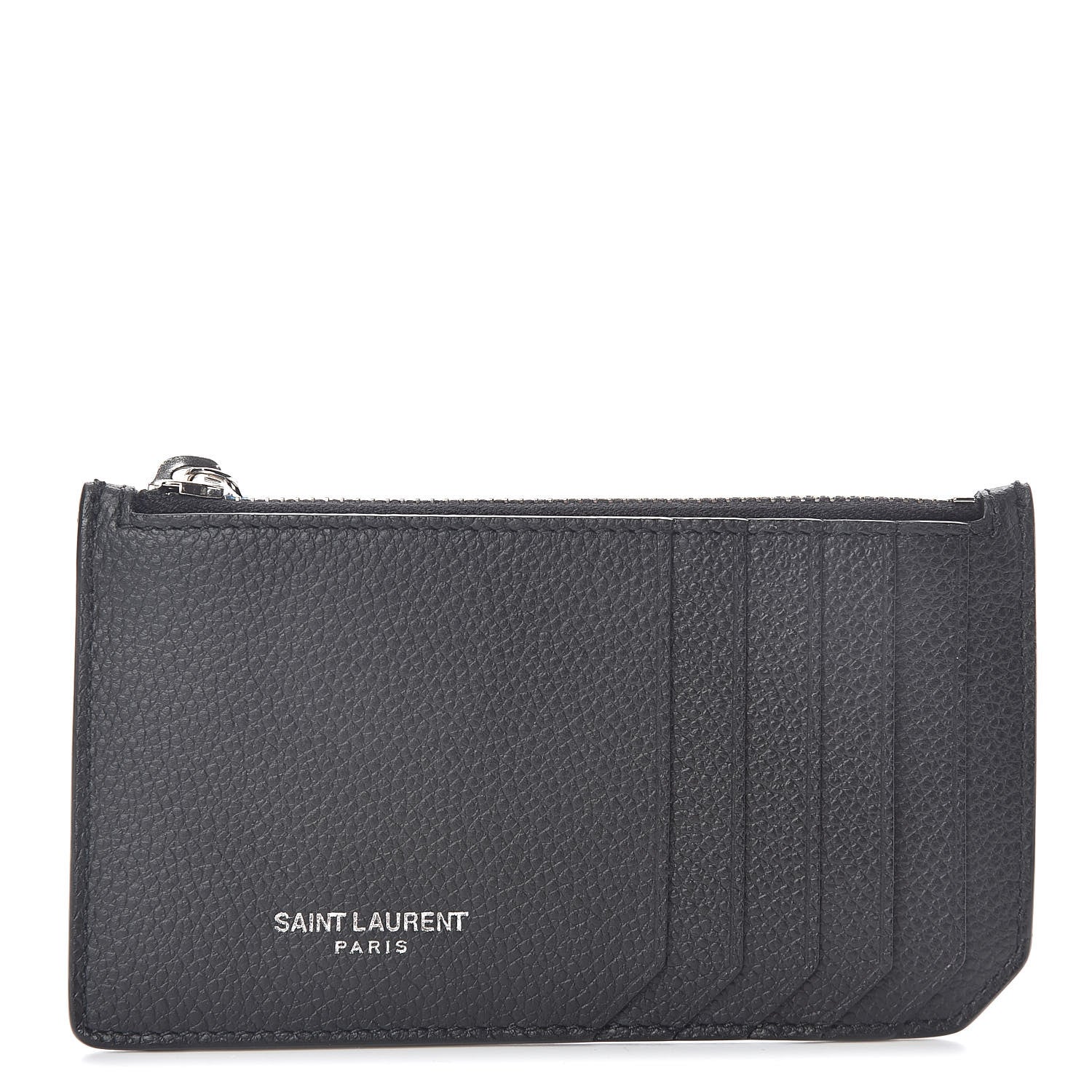 Saint Laurent Grained Calfskin 5 Fragments Zip Pouch Card Holder Black 1 of 6