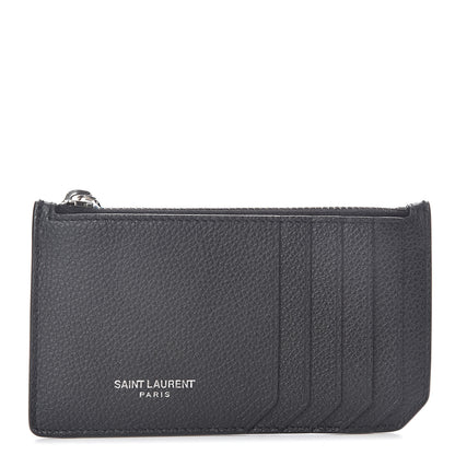 Saint Laurent Grained Calfskin 5 Fragments Zip Pouch Card Holder Black 1 of 6