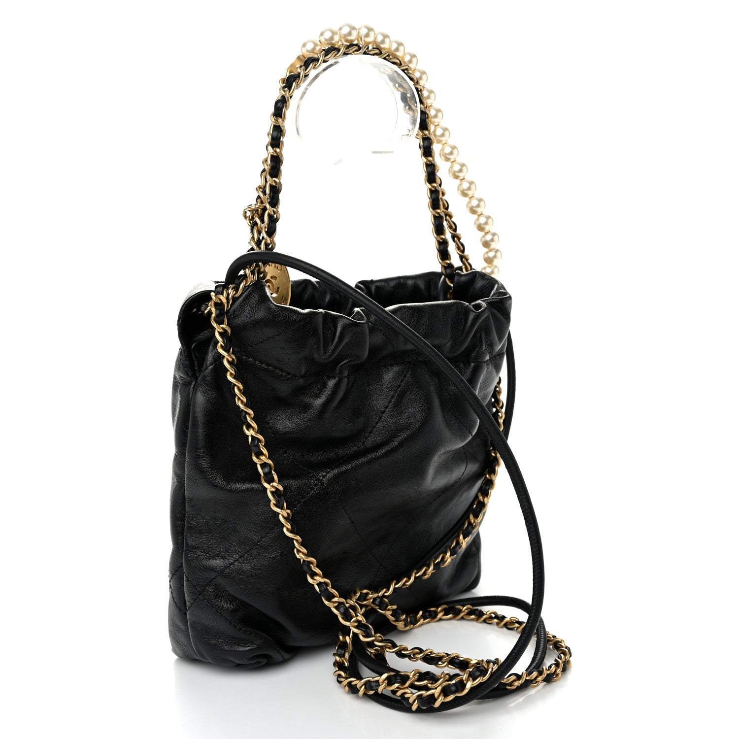 Chanel Shiny Crumpled Calfskin Quilted Pearl Mini Chanel 22 Black 3 of 11