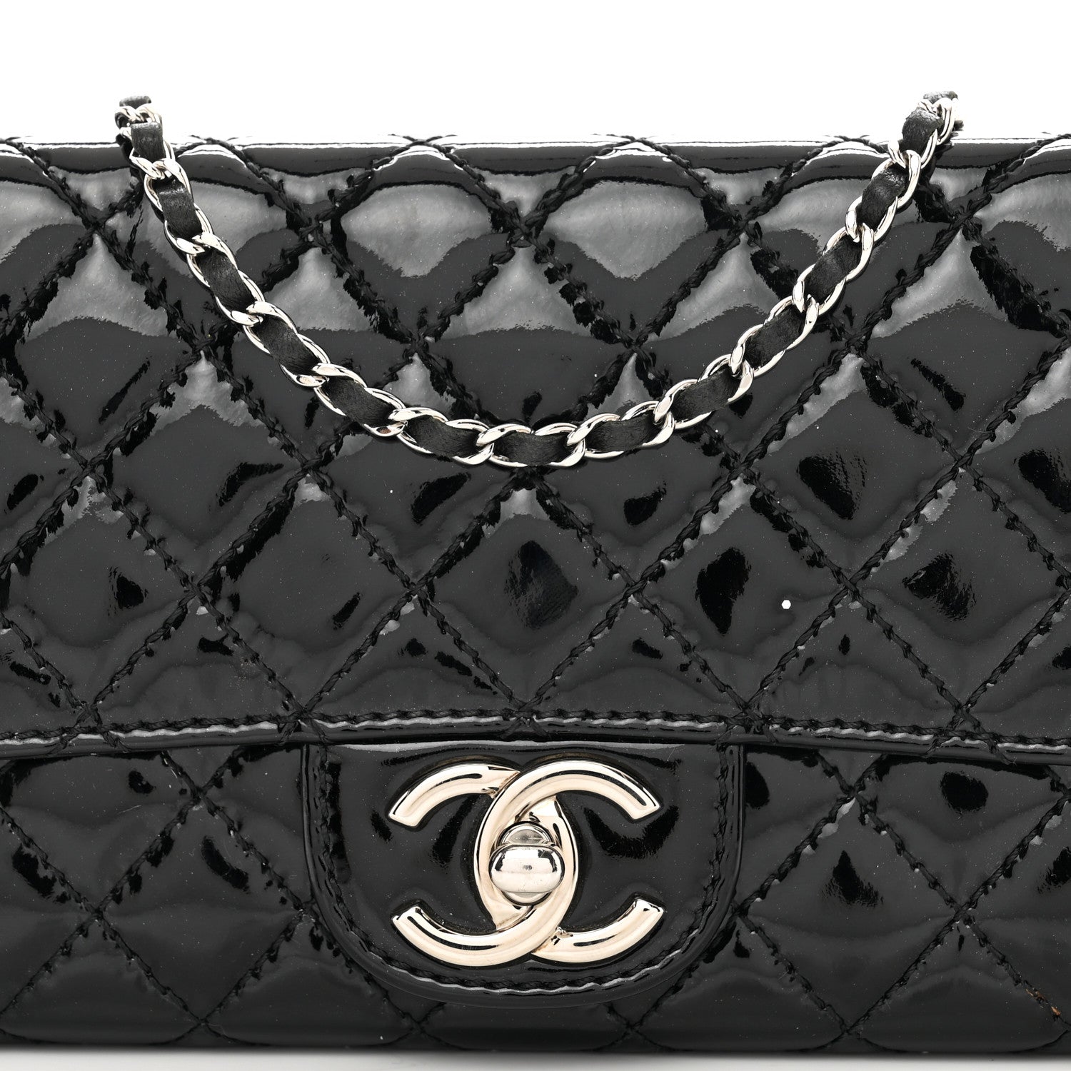 Chanel Patent Calfskin Quilted Flap Clutch With Chain Black 5 of 10