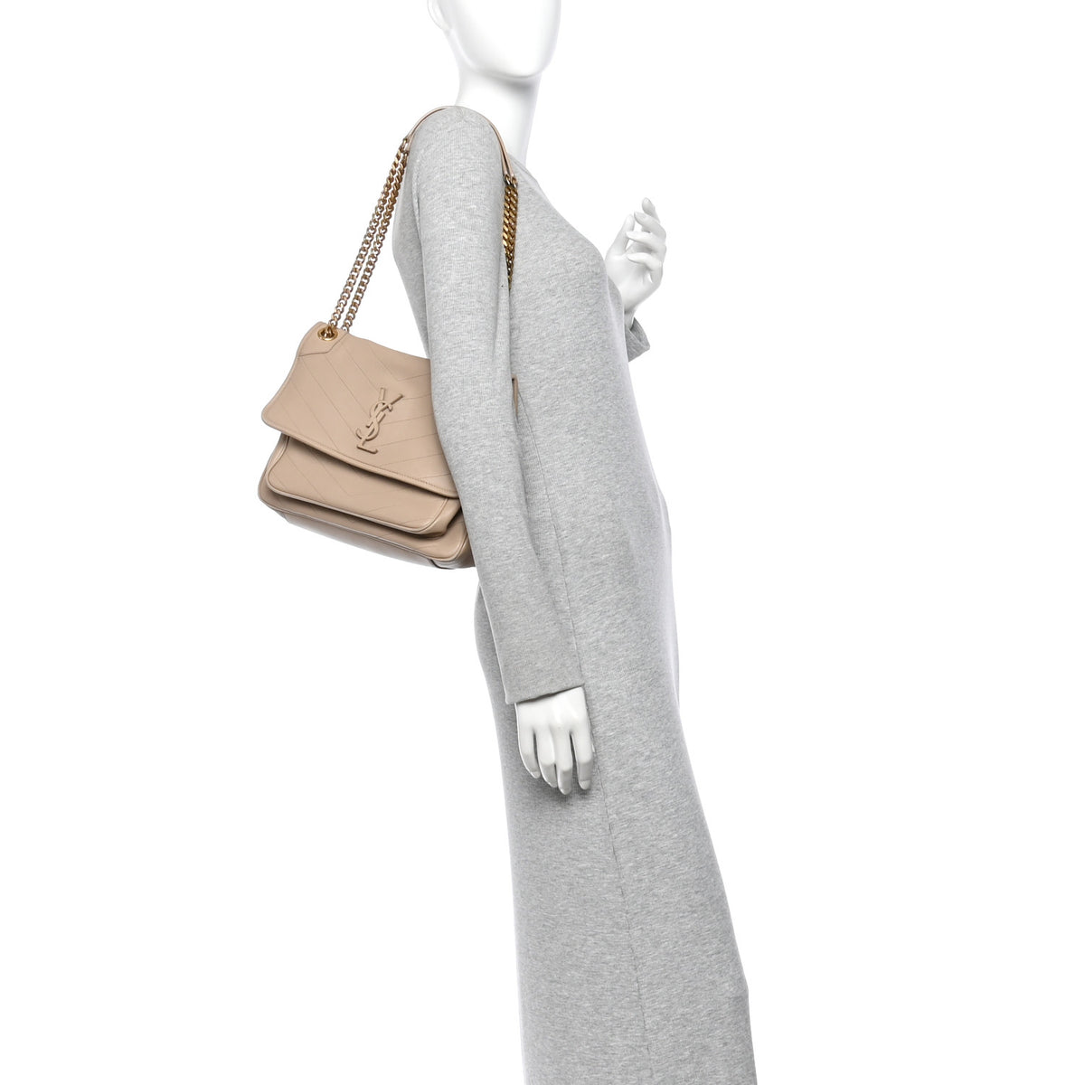 Saint Laurent Lambskin Matelasse Monogram Medium Niki Chain Satchel Dark Beige 2 of 12