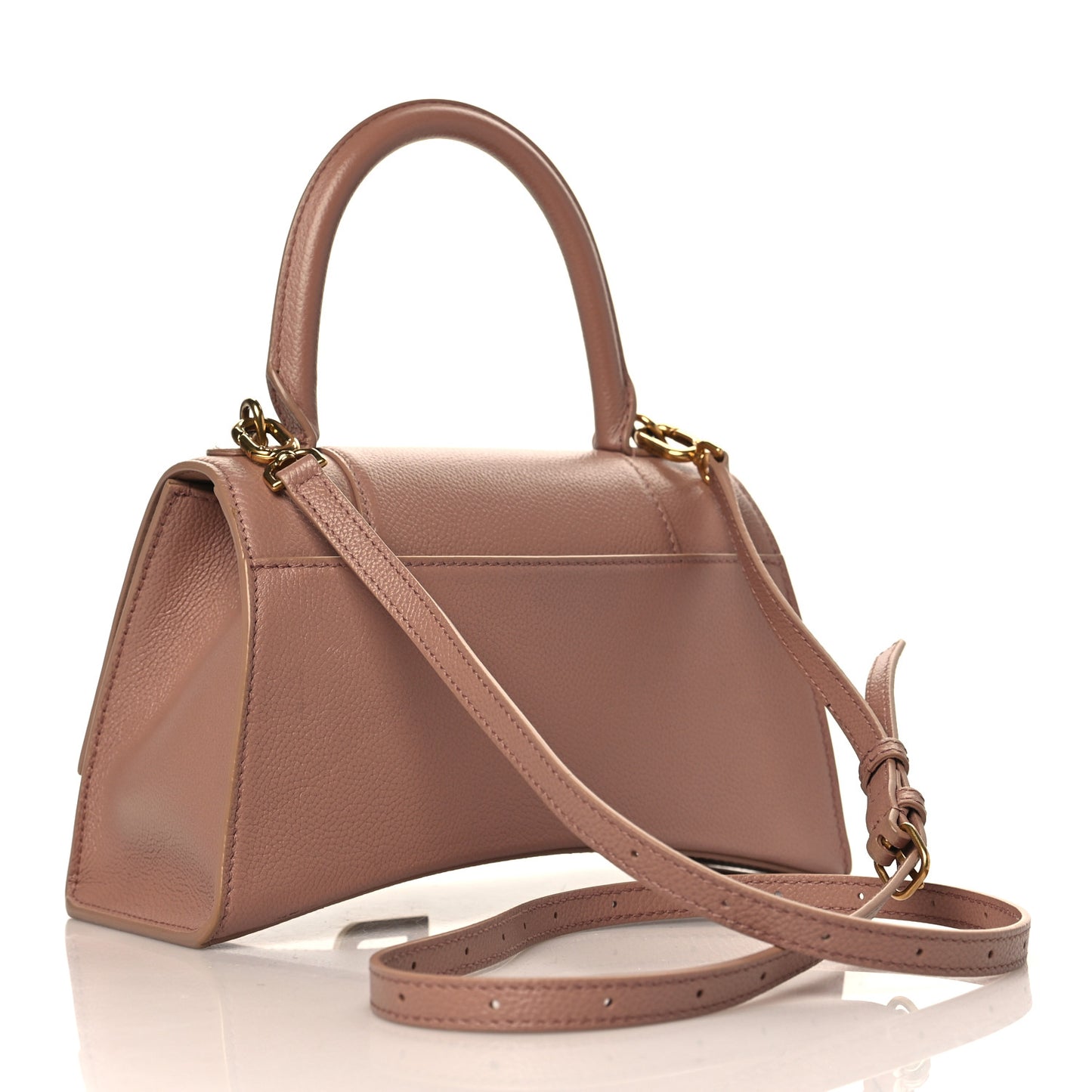 Grained Calfskin Small Hourglass Top Handle Bag Nude Beige