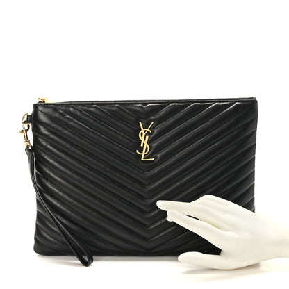 Saint Laurent Calfskin Matelasse Monogram Cassandre Tablet Pouch Black 2 of 8