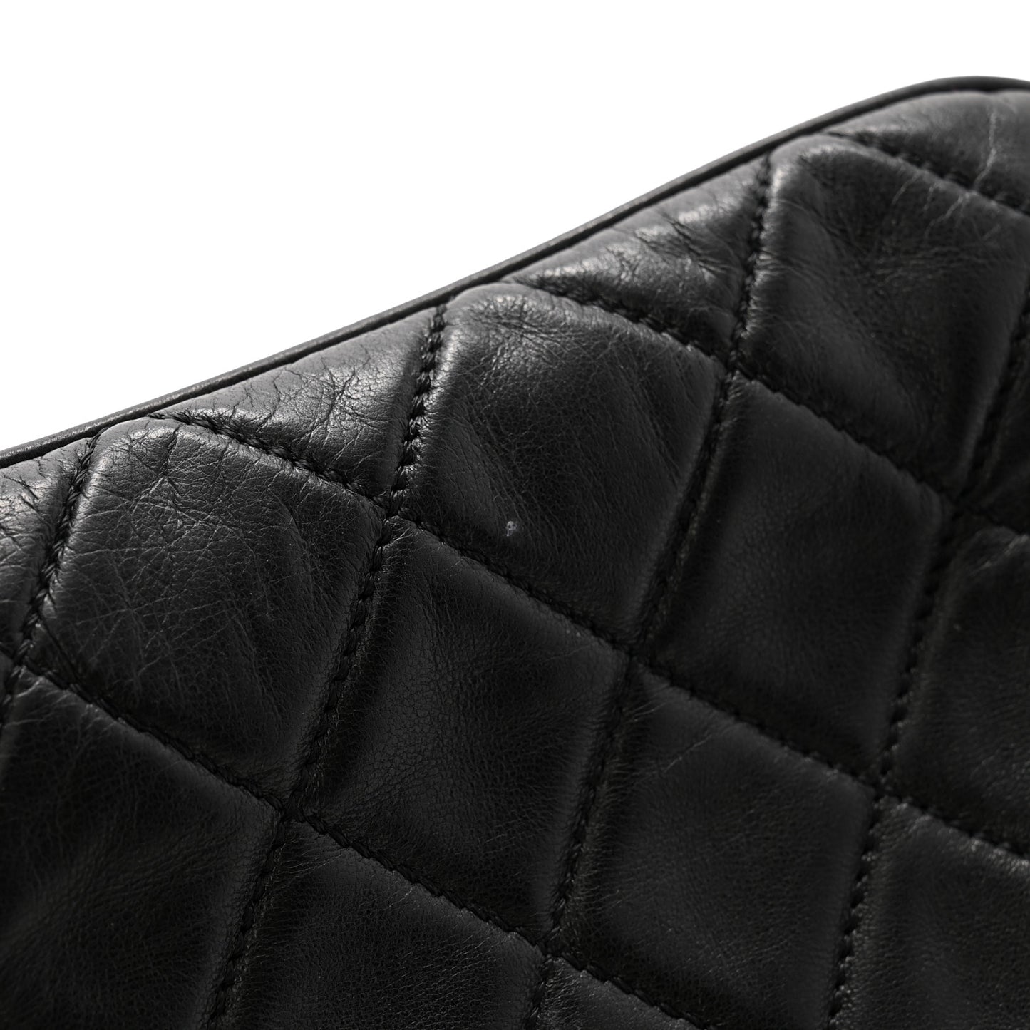 Lambskin Quilted Pearl Kiss Lock Clutch Black White