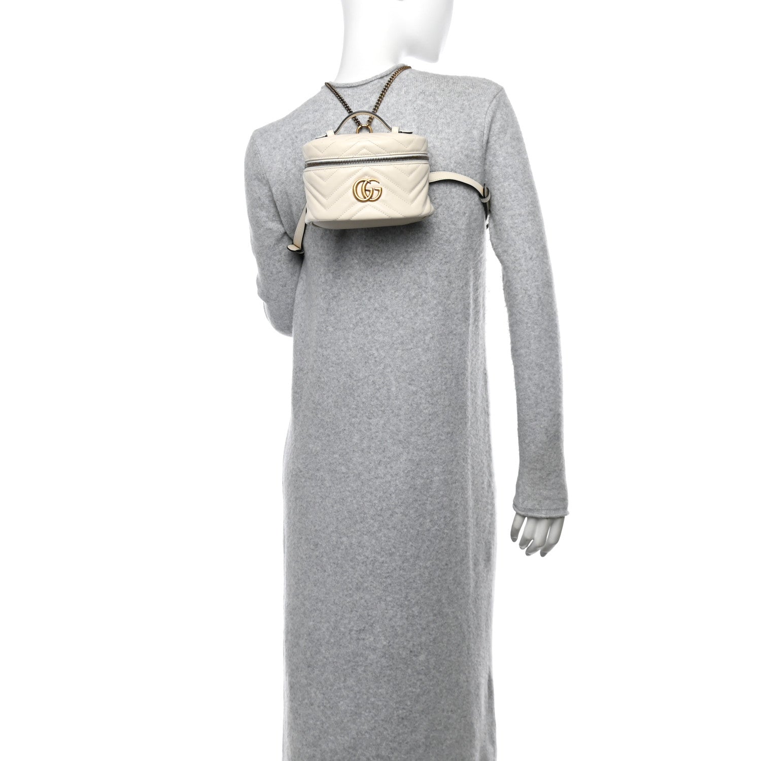 Gucci Calfskin Matelasse Mini GG Marmont Round Backpack White 3 of 10