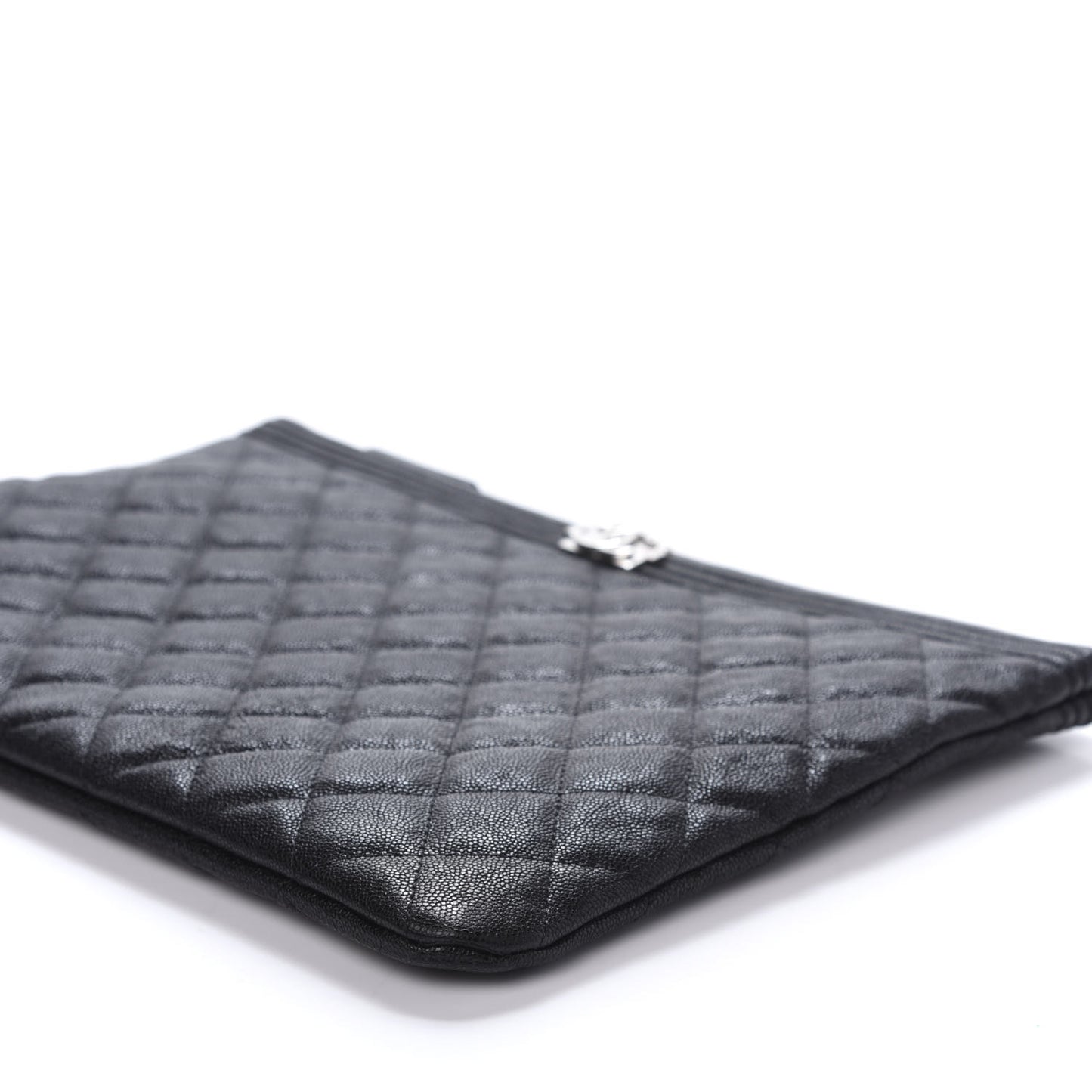 Iridescent Caviar Quilted Medium Boy Cosmetic Case Black