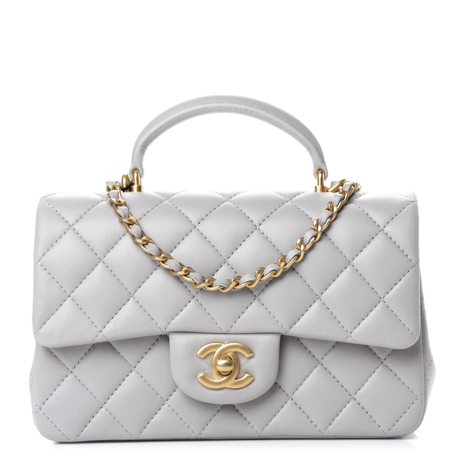 Chanel Lambskin Quilted Mini Top Handle Rectangular Flap Grey 1 of 11