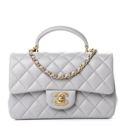 Chanel Lambskin Quilted Mini Top Handle Rectangular Flap Grey 1 of 11