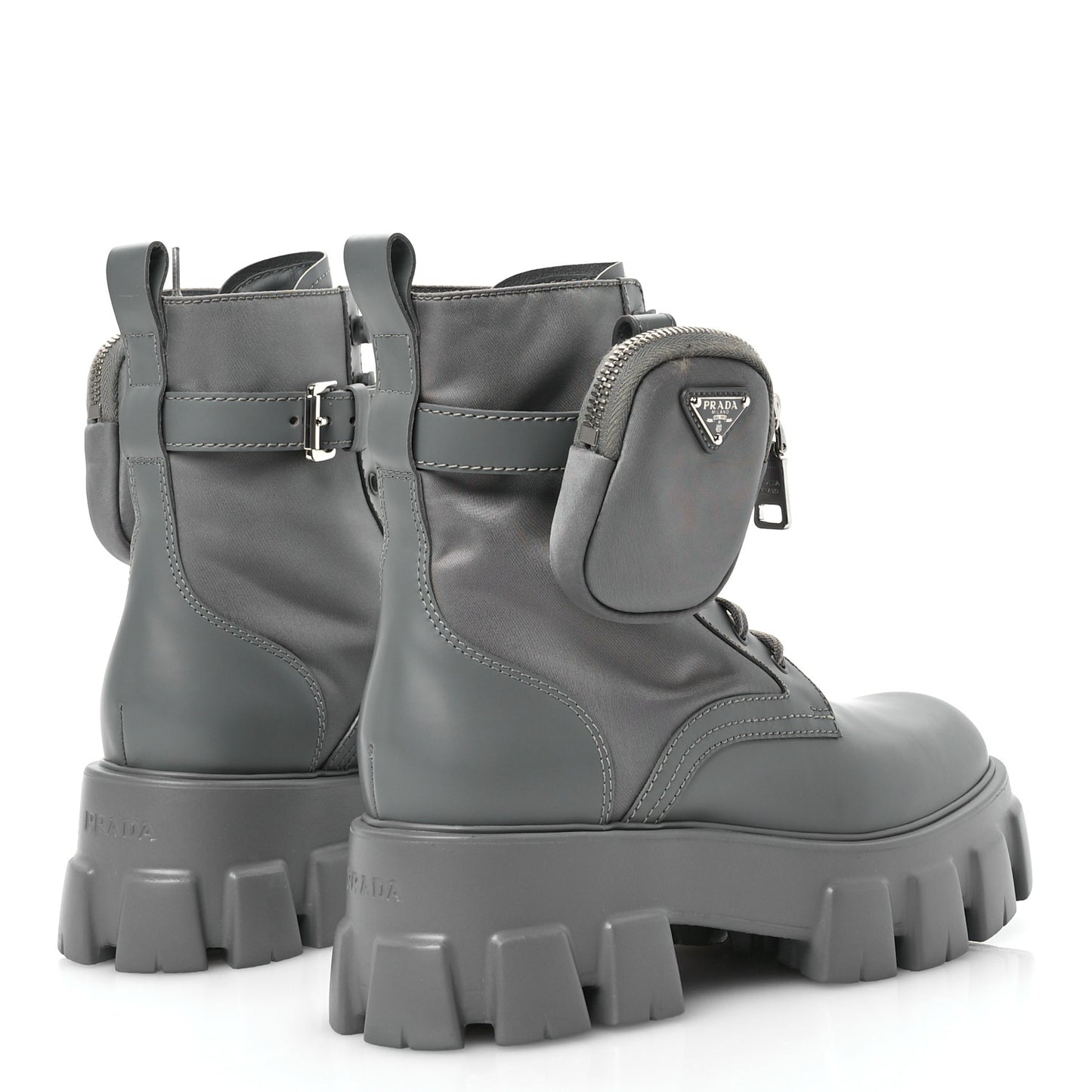 Spazzolato Rois Re-Nylon Metal Triangle Logo Monolith Pouch Pocket 55mm Boots 38.5 Marble Grey