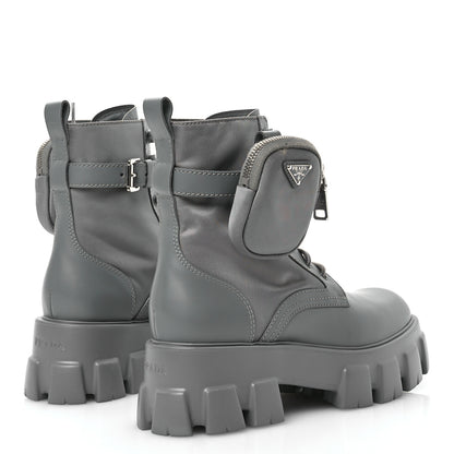 Prada Spazzolato Rois Re-Nylon Metal Triangle Logo Monolith Pouch Pocket 55mm Boots 38.5 Marble Grey 4 of 9