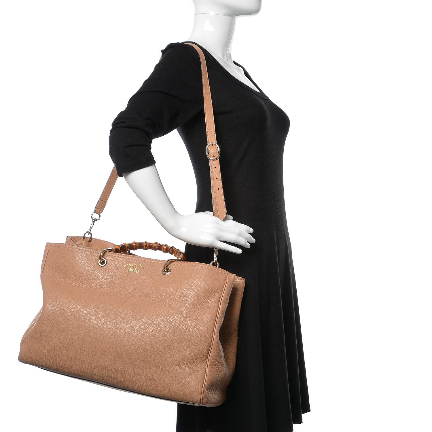 Gucci Pebbled Calfskin Large Bamboo Shopper Tote Camelia 2 of 12