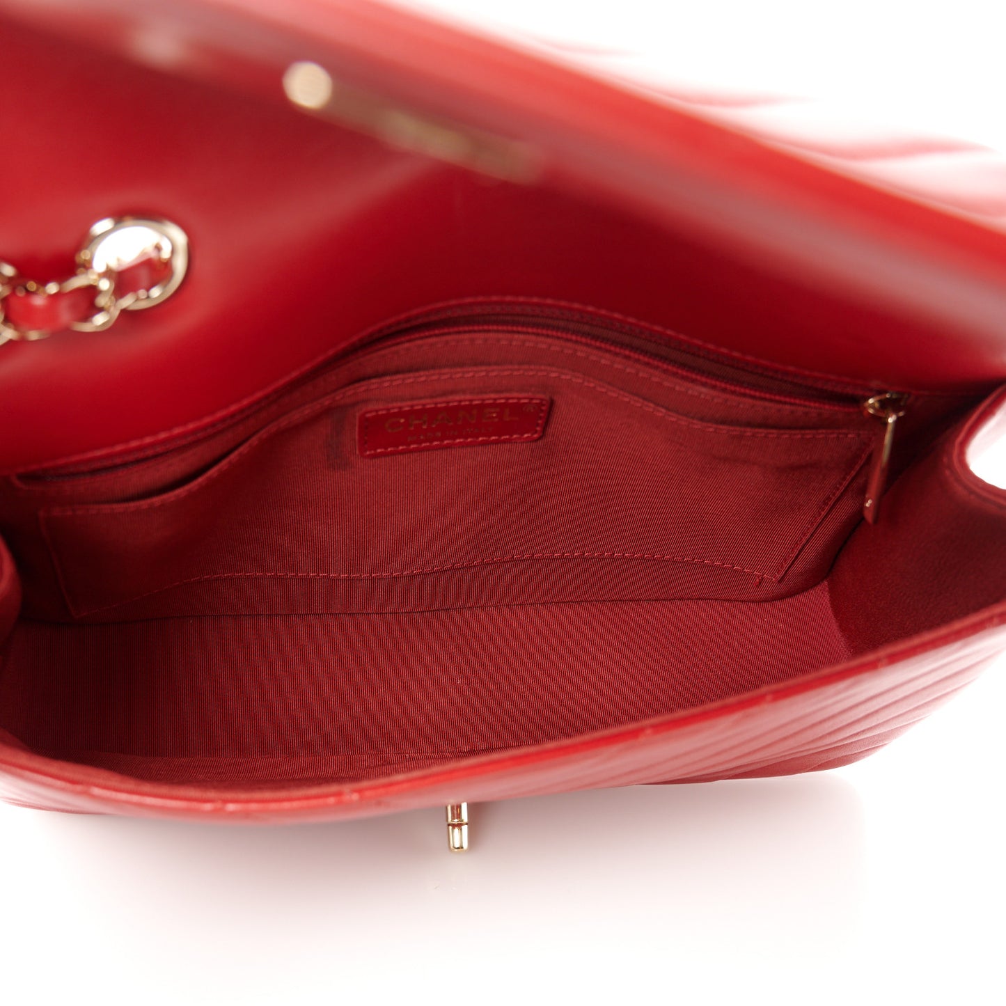 Calfskin Chevron Quilted Large Statement Flap Red