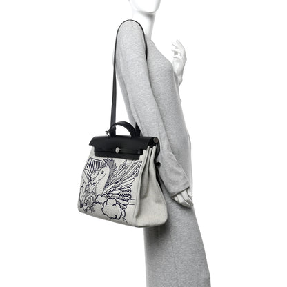 Hermes Vache Hunter Toile H Pegase Pop Herbag Zip Retourne 39 MM Bleu Indigo Ecru Black 2 of 12