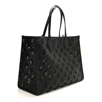 Gucci Calfskin GG Monogram Diamond Cut Medium Ophidia Tote Bag Black 4 of 9