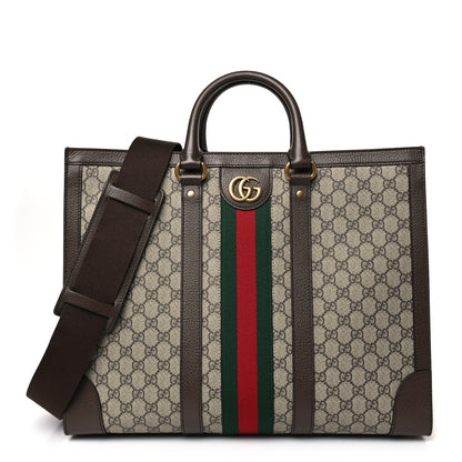 Gucci GG Supreme Monogram Textured Dollar Calfskin Web Large Ophidia Tote Bag Beige Ebony 1 of 9