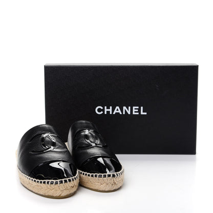 Chanel Goatskin Patent Calfskin CC Espadrille Mules 37 Black 11 of 11