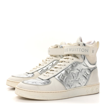Louis Vuitton Metallic Calfskin Embossed Monogram Boombox Sneakers 37.5 White Silver 4 of 11