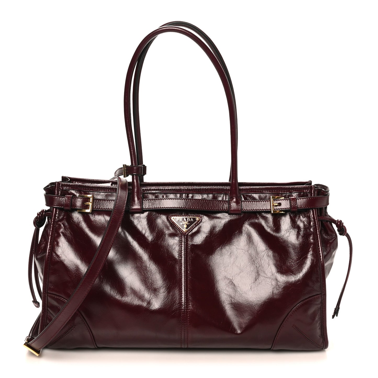 Glossy Calfskin Triangle Large Bonnie Shoulder Bag Bordeaux