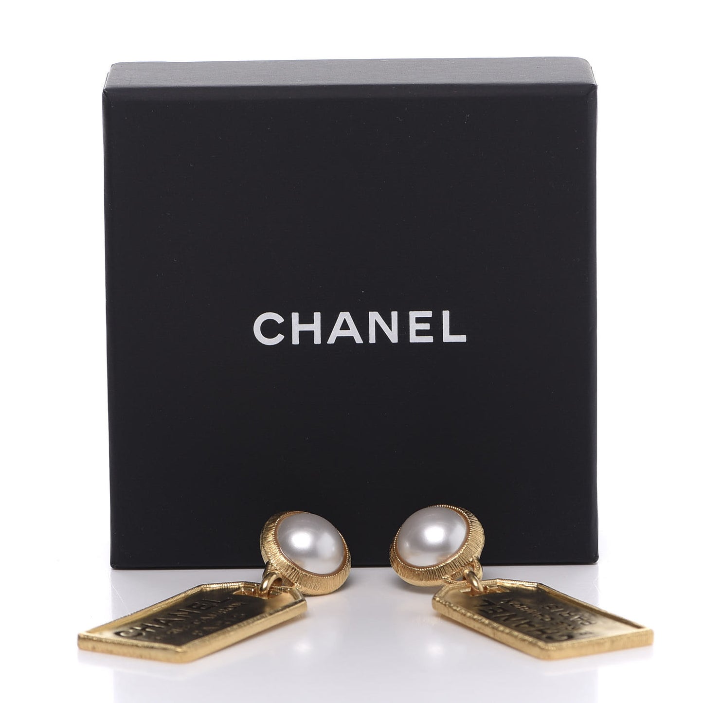 Pearl CC Tags Drop Earrings Gold