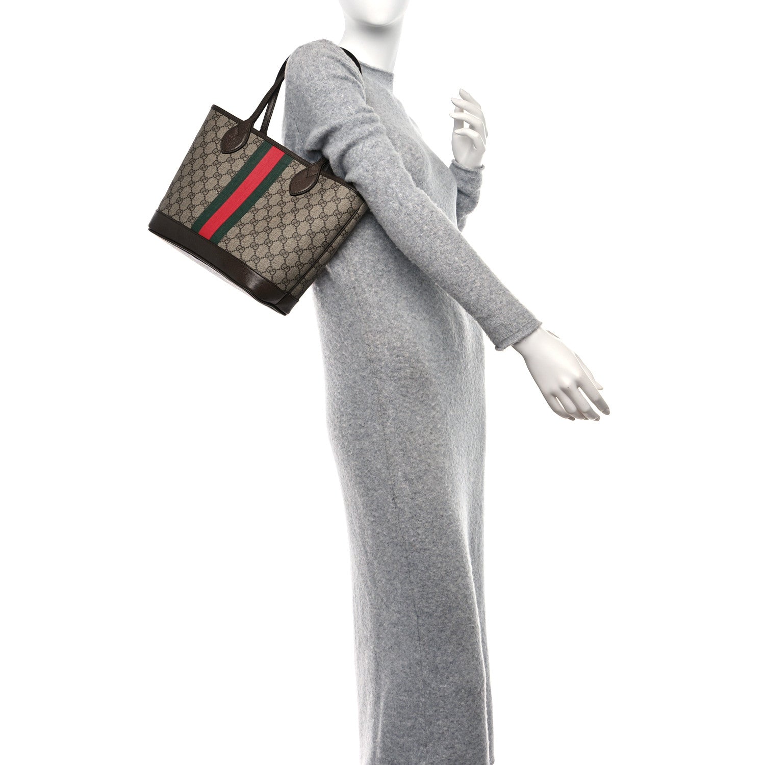Gucci GG Supreme Monogram Textured Dollar Calfskin Web Small Ophidia Tote Beige Ebony New Acero 3 of 9