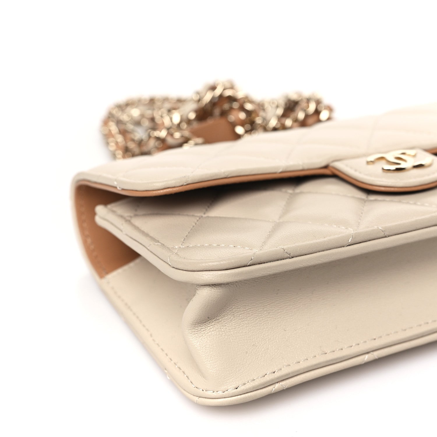 Chanel Lambskin Quilted Flap Phone Holder With Chain Beige Brown 8 of 10