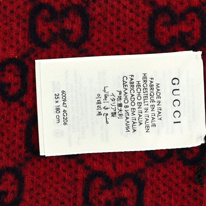 Gucci Wool GG Monogram Knit Longfog Fringe Scarf Midnight Blue Red 4 of 4