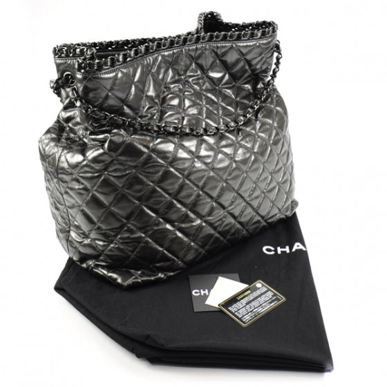 Leather Large Chain Me Tote Dark Grey 11P