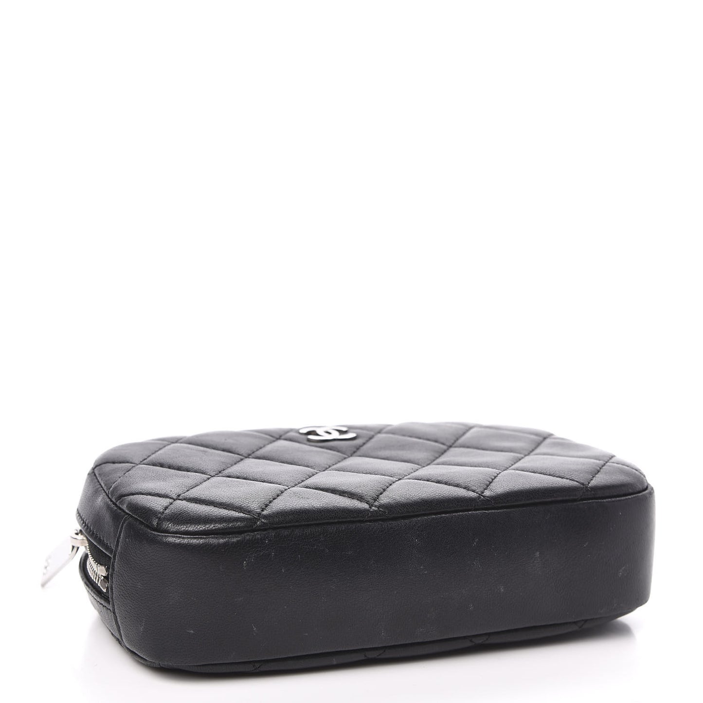 Lambskin Quilted Small Curvy Pouch Cosmetic Case Black