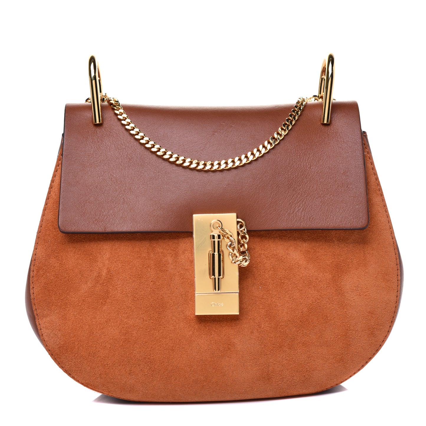 Suede Smooth Calfskin Drew Shoulder Bag Classic Tobacco