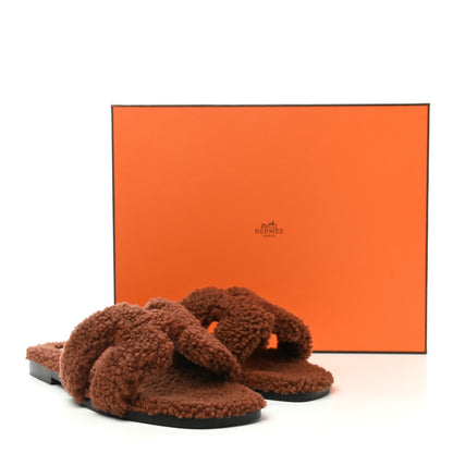 Hermes Woolskin Oran Sandals 39 Cognac 8 of 8