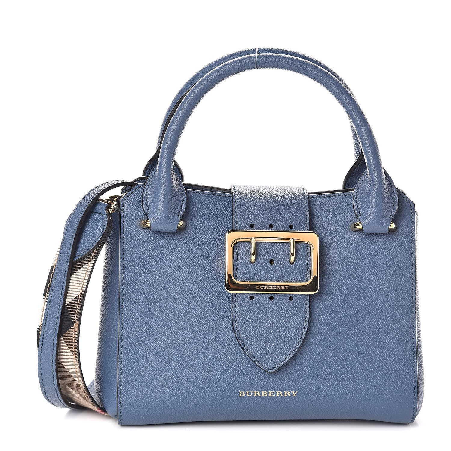 Burberry Soft Grain Calfskin Small Buckle Tote Steel Blue 1 of 9