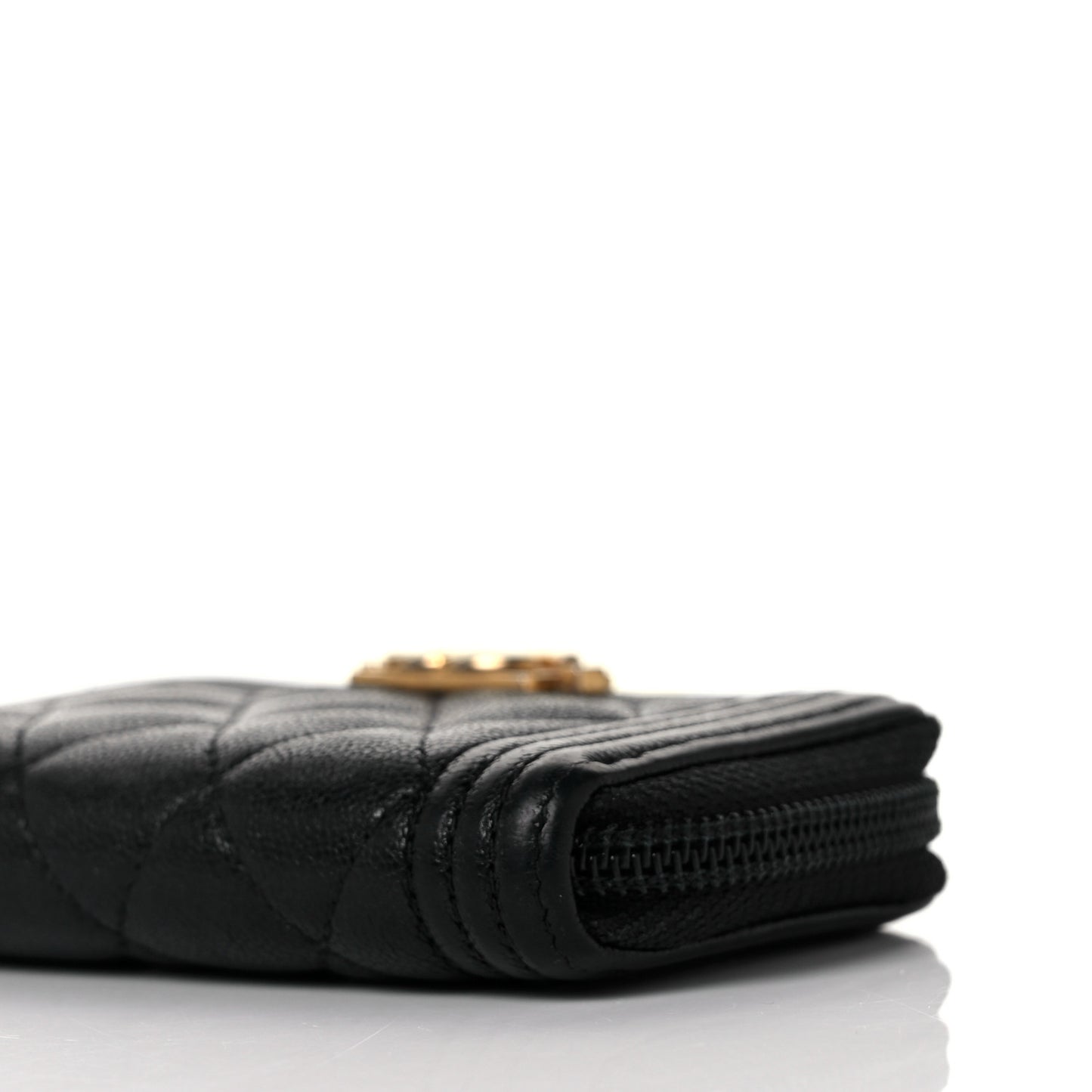 Caviar Quilted Boy Zip Around Coin Purse Wallet Black