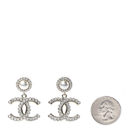 Chanel Crystal Pearl Bow-tiful CC Drop Earrings Gold 2 of 5