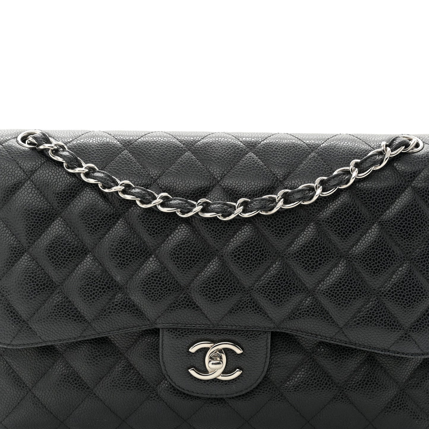 Caviar Quilted Jumbo Double Flap Black