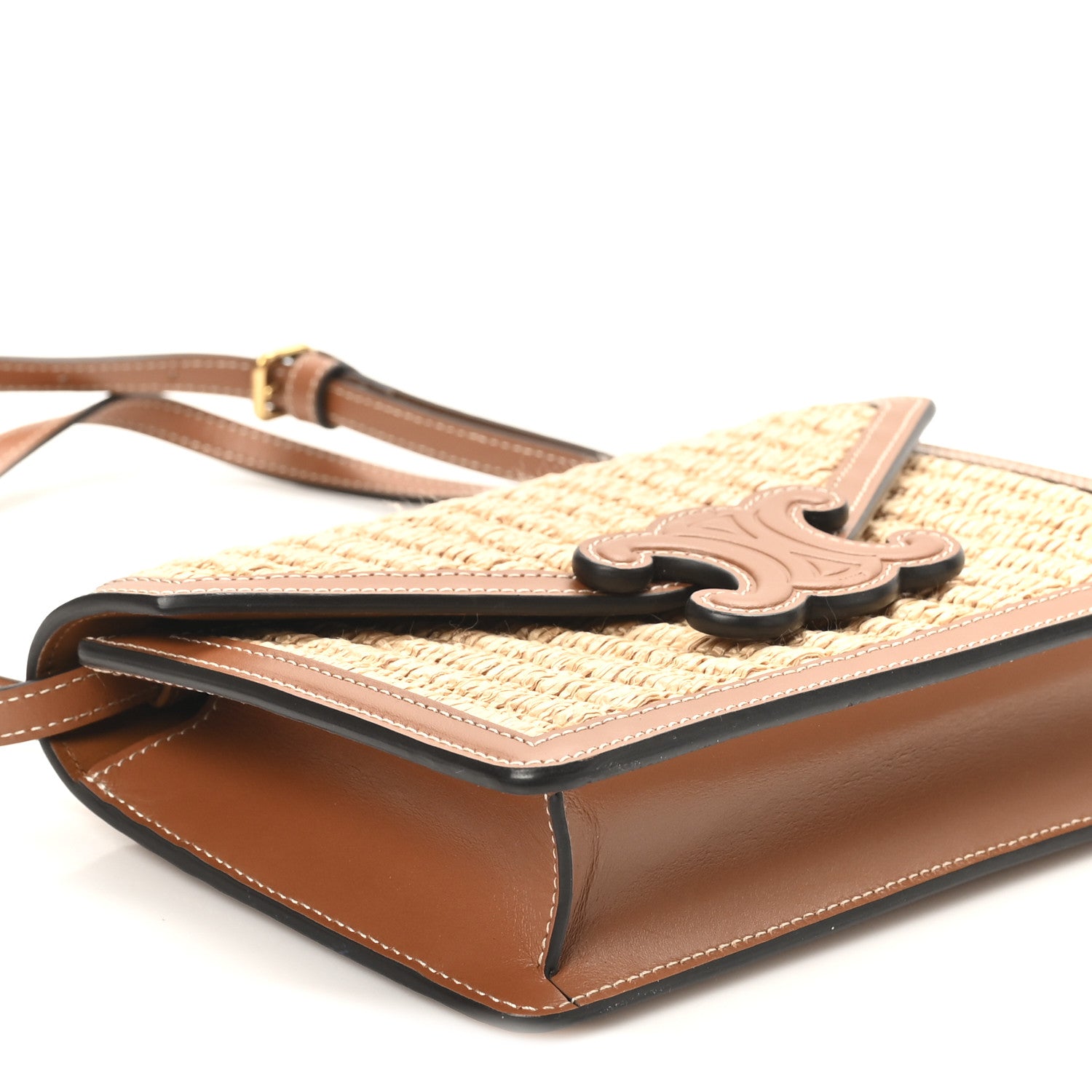 Celine Raffia Calfskin Triomphe Wallet on Strap Natural Tan 8 of 9