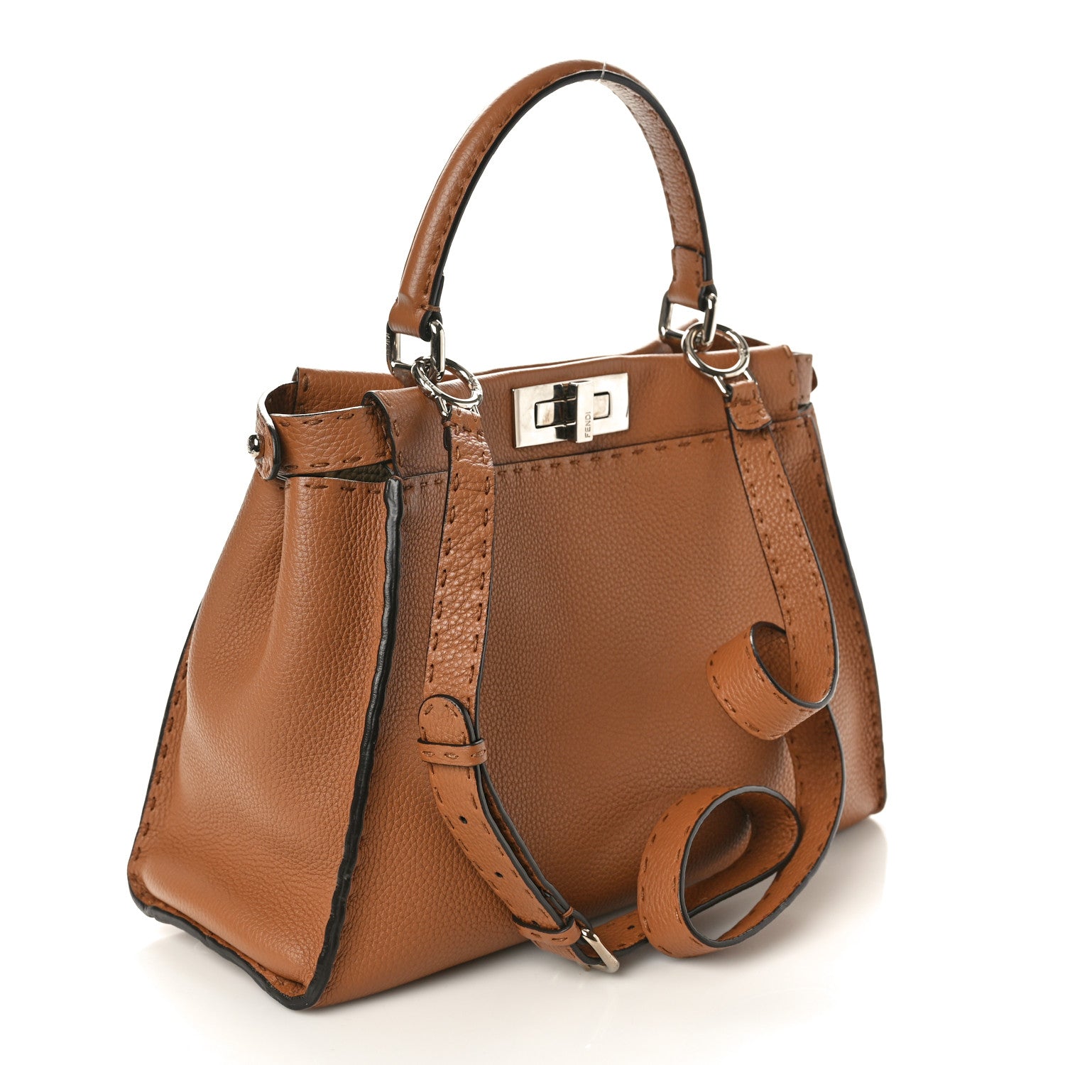 Fendi Cuoio Romano Selleria Bi-Color Medium Peekaboo Iconic Satchel Mou Deserto 3 of 10