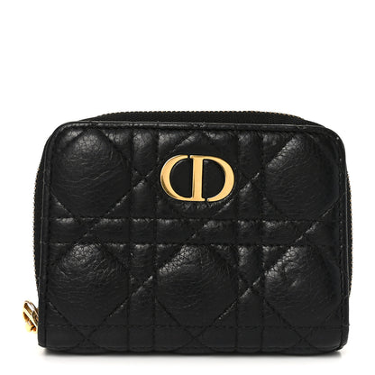 Christian Dior Grained Calfskin Supple Cannage Caro Scarlet Zipped Wallet Black 1 of 8