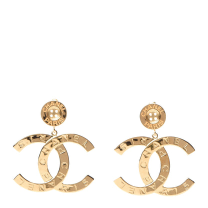 Chanel Metal Large Paris Button Earrings Gold 1 of 5