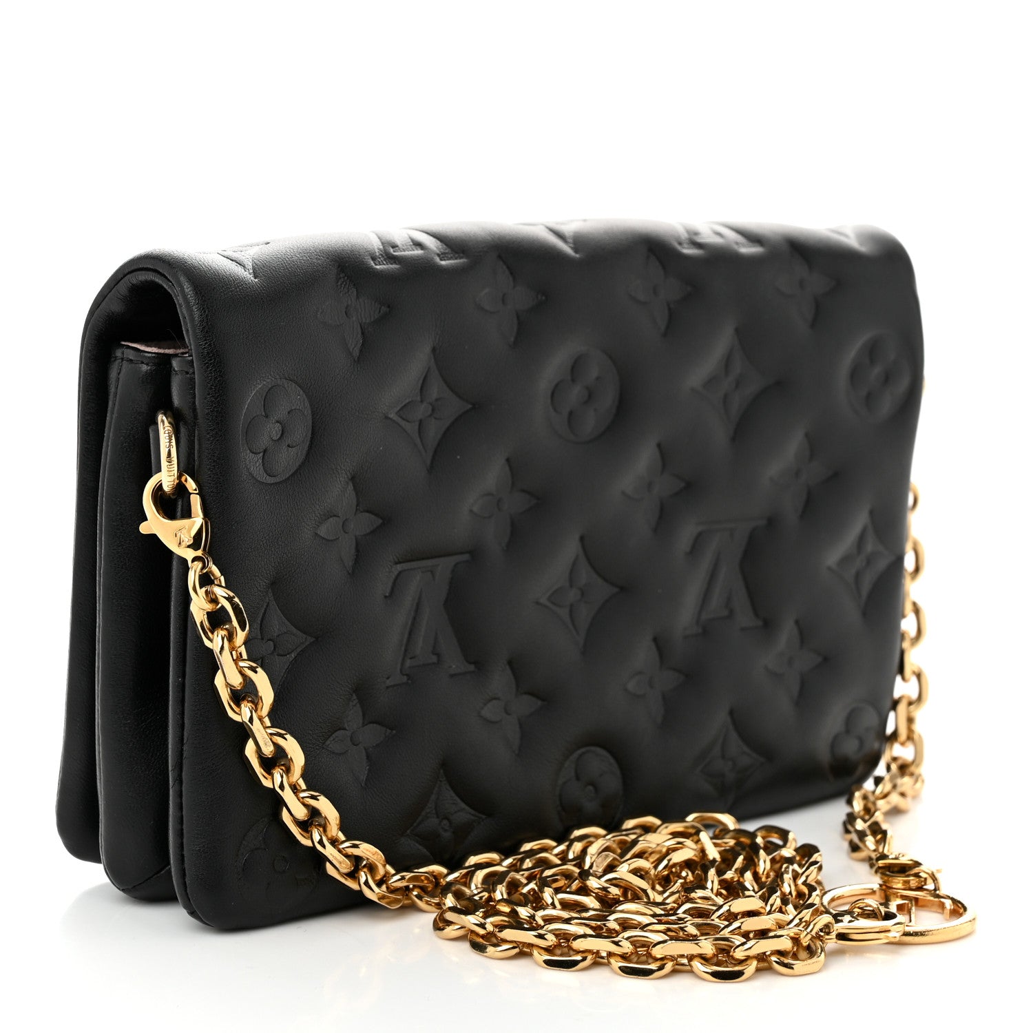 Louis Vuitton Lambskin Embossed Monogram Pochette Coussin Black 3 of 9